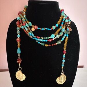 Multicolor Glass Beaded Necklace with Gold Accents